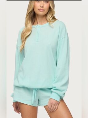NWT Baila Waffle Henley Top in Aqua, Size S